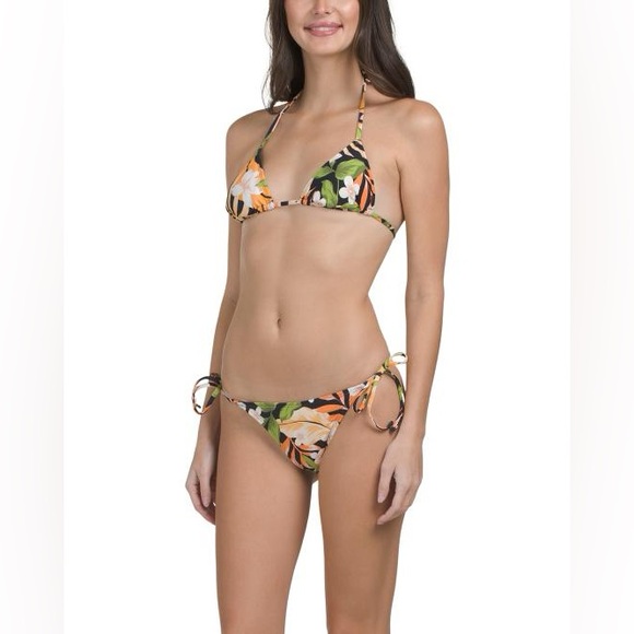 Hurley Other - NWT Hurley black tropical floral triangle halter top tie side bikini set Large